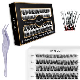 Self Adhesive Eyelashes No Glue Lash Clusters, HKKHZZ Press-on Lashes 10/12/14/16mm Individual Lash Extension Kit with Lash Tweezers, Self-adhesive False Eyelashes Natural DIY Eyelash Extension Kit