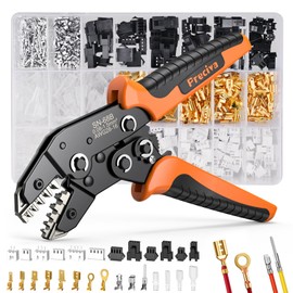 Non-Insulated Crimping Tool Set with 896pcs Cable Connectors, Preciva 2 in 1 Dopont Circlip Wire Terminal Crimper, 0.08-1.5mm²/AWG28-16 Ratchet Crimp Pliers for Electrical Jobs