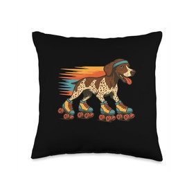 German Shorthaired Pointer Roller Skating Retro Vintage Dog Throw Pillow
