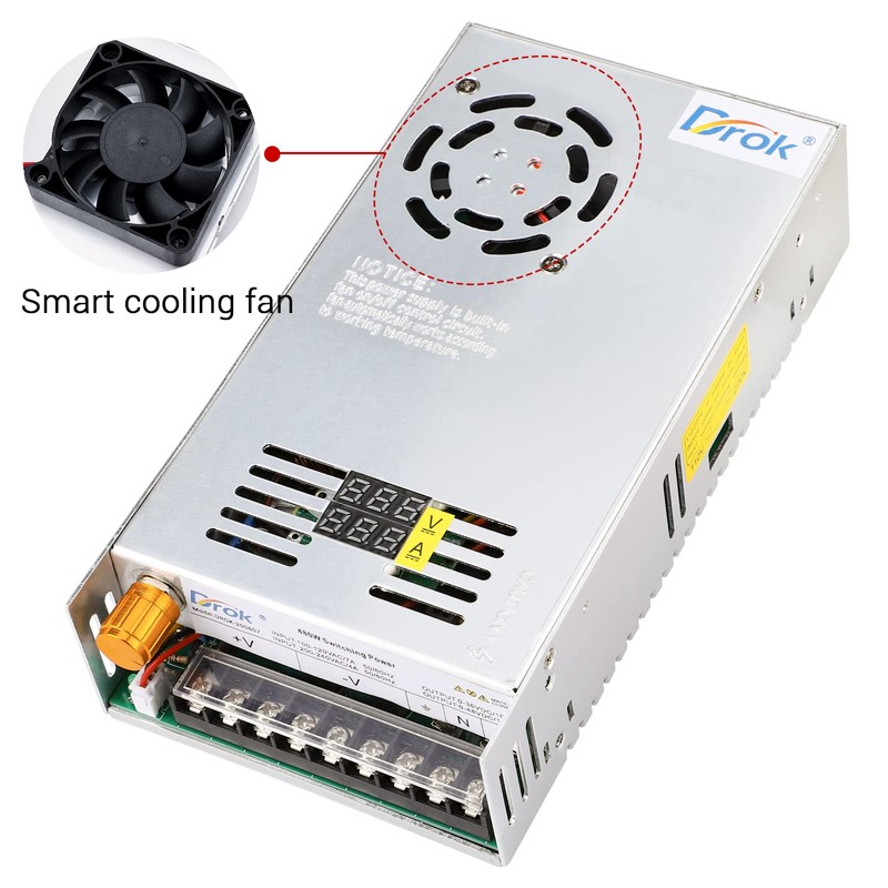 DROK 48V Power Supply, AC 110V/220V to DC 0-48V 10A