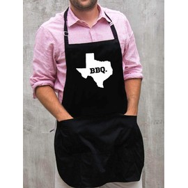 ApronMen Texas BBQ Grill Apron for Dad or Grandpa - 1 Size Fits All 100% Cotton Apron with 4 Utility Pockets, Adjustable Neck and Long Waist Ties - State of Texas Outline