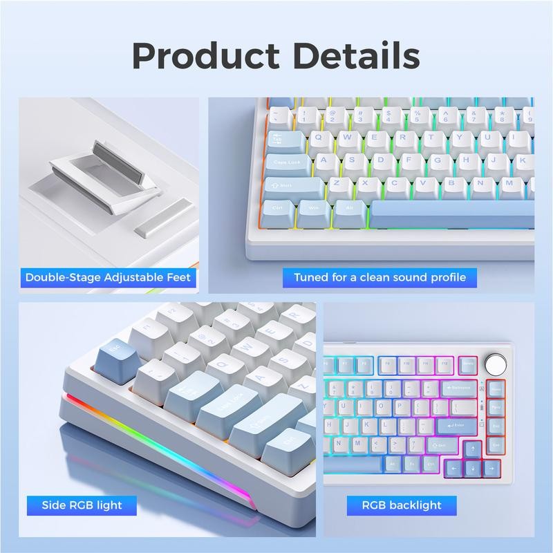 ElecFox GEN75 Wireless Gaming Mechanical Keyboard with Metal Knob Control,
