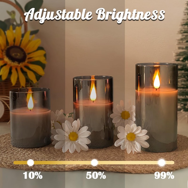 LEDHOLYT Rechargeable Flameless Candle, Flashing LED Pillar Real Wax Candle