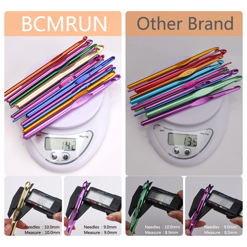 BCMRUN 14 pcs Multicolor Aluminum Crochet Hooks Knitting Needles Craft