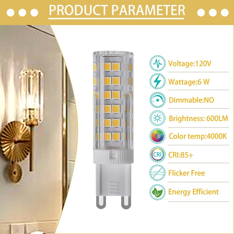 G9 LED Bulbs,6 Watt (60W Equivalent) 120V Non-dimmable No Flicker,