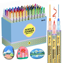 Arrtx Acrylic Markers 72 Colors,Valve Design,Medium Tip Acrylic Paint Pens Quick Drying,Waterproof Paint Markers for Rock Painting,Wood,Ceramic,Plastic,Art Supplies