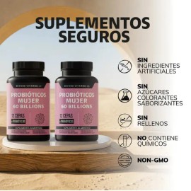 2 X Probióticos Mujer 60 Billion + Prebióticos (prebiotic) + Inulina De Agave 12 Cepas Beyond Vitamins - Probióticos Femeninos - Flora- Fibra - 60 Cáp