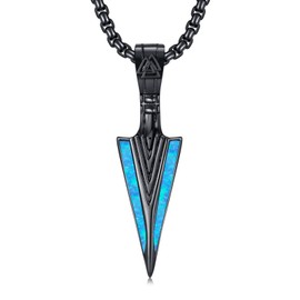 KoyeKei Black Arrowhead Necklace for Men 925 Sterling Silver Viking Arrow Stand Blue Opal Pendant Norse Jewelry Halloween Gifts for Boyfriend