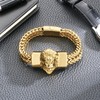 Klapgo Lion Head Men's Bracelet Gold Tone Stainless Steel Cuban