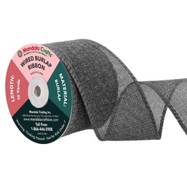 Mandala Crafts Gray Burlap Wired Ribbon for Wreath - Rustic Natural Jute Gray Wired Burlap Ribbon 2.5 Inches Wide 10 Yards for Wedding Fall Holiday Tree