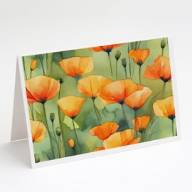 California California Poppies in Watercolor Greeting Cards and Envelopes Pack of 8