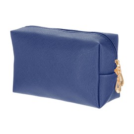 sourcing map PU Leather Square Makeup Bag, Waterproof Cosmetic Organizer Bag Zipper Pouch Travel Toiletry Bag for Women for Makeup Brush Holder (Dark Blue, Small)