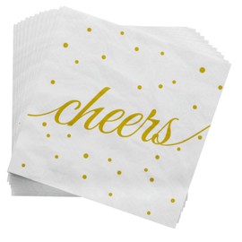 Blue Orchards Cheers Napkins (20 Pieces) - Disposable White and Gold Napkins Lunch Napkins Engagement Wedding Napkins for Reception Birthday Party Decor Nurses PhD Graduation Napkins