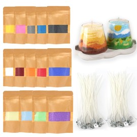 Sand Candles with Wicks 14Colors Pearled Candles Sand and Wicks 100pcs for Home Décor or Gifts, 24.7oz Refillable Pearled Candle Wax for DIY Candles Making Kit(1.76oz Each Color)