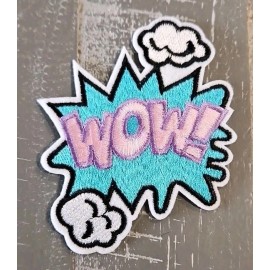 Unbranded WOW Aqua & Pink Embroidery Patch (3.5" x 3") Speech Text Comic Book Superhero