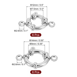 uxcell Spring Ring Clasps, 12Pcs 12/14mm Stainless Steel Round Close Spring Ring Clasps Connectors for DIY Necklace Bracelets Jewelry Making, Silver Tone