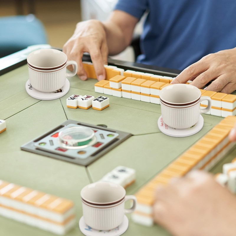 BrightRow 6 Pcs Mahjong Cocktail Coasters 4 Inches Round Ceramic