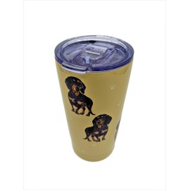 PETBELLA Dachshund Black Insulated Tumbler with Lid 16 oz Stainless Steel Vacuum Insulated Double Wall Travel Thermos Tumbler Dog Breed Design Lifetime Thermos Mug with Splash Proof Lid