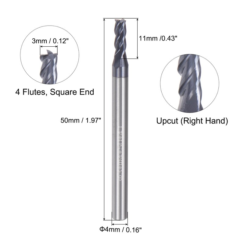 sourcing map 4pcs 3mm Dia 4mm Shank Square Nose End