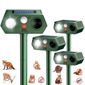 Ultrasonic Animal Repellent Outdoor witht Motion Sensor&LED Strober Ligh Cat Deterrent Outdoor Deer Repellent Device to Scare Fox Dog Raccoon Squirrel Skunk Rabbit