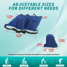 Anti-slip Wheelchair Cushion with Pommel Wedge and Seat Belt for Enhanced Comfort and Stability- Designed for Pressure Relief, Removable Breathable Cover, Ideal for Wheelchair Users (18.5 x 18.5 inch)