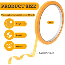 3 Rolls Pinstripe Tape, 1/4 Inch Thin Yellow Automotive Masking Tapes Pinstriping Tapes, Fine Line Pin Striping Tape for Cars Painters Tapess for Cars Automotive DIY Art Whiteboard, 20 Yard Yellow