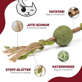 CanadianCat Company Cat Toy Catnip Ball with Matatabi Stick and Jute Cord