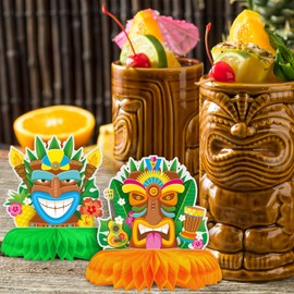 10 Pcs Hawaiian Luau Honeycomb Table Centerpiece Tiki Table Centerpieces Tiki Bar Decorations Luau Party Decorations for Adults Tiki Totem Decor Summer Tropical Honeycomb Centerpiece Beach Theme Decor