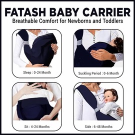 FATASH Baby Carrier | Breathable Soft Cotton Fabric Newborn Sling Toddler Hip Wrap Seat | Comfortable for Easy Travel, Portable and Lightweight Shoulder Strap Support for 0-36 Months - Blue