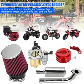 YOXUFA 212cc Carburetor Exhaust Pipe Muffler Stage 2 Kit for Predator 212cc 224cc 196cc 200 6.5hp Engine Coleman CT200U BT200X CT200U-EX Baja Warrior MB200 GX160 Mini Bike Go Kart Parts