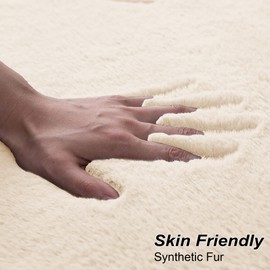 MOONLIGHT20015 Faux Rabbit Fur Rugs Living Room 60x110 cm, Fluffy Beige Area Rugs for Bedroom Rug – Machine Washable Rug Thick Low Pile Floor Carpet Bedside Rug for Kids Room, Non Shed Anti Slip Rug