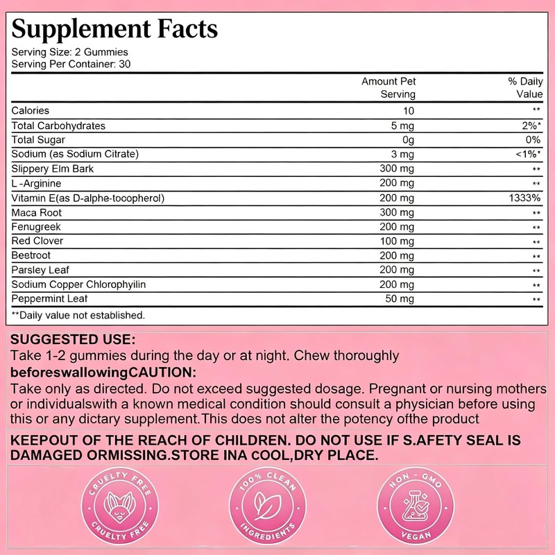 ORIAPT Women's Pheromone Gummies with Slippery Elm, Natural Feminine Balance,