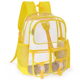 SKAITU Clear Backpack for School, Clear Bookbag Heavy Duty Transparent Backpacks 17 '' Large See Through Bag for Boys Girls, Yellow