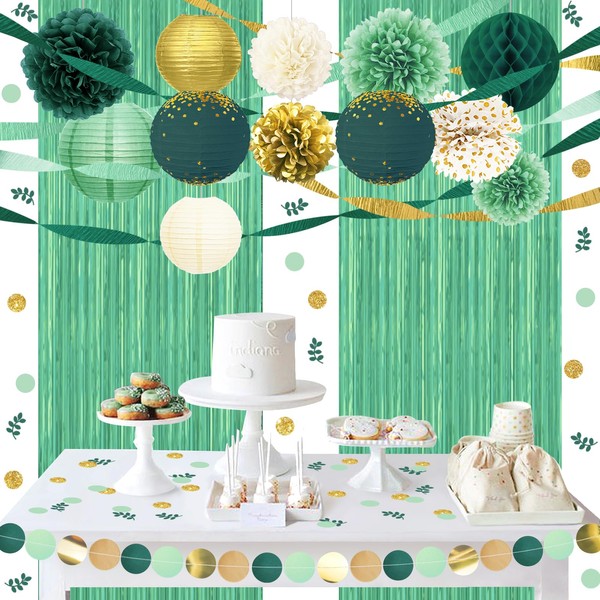 NICROLANDEE Wedding Decorations, Pack of 22 Green Gold Paper Lanterns,
