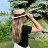 CTM Straw 2 Inch Brim Boater Hat with Navy Band