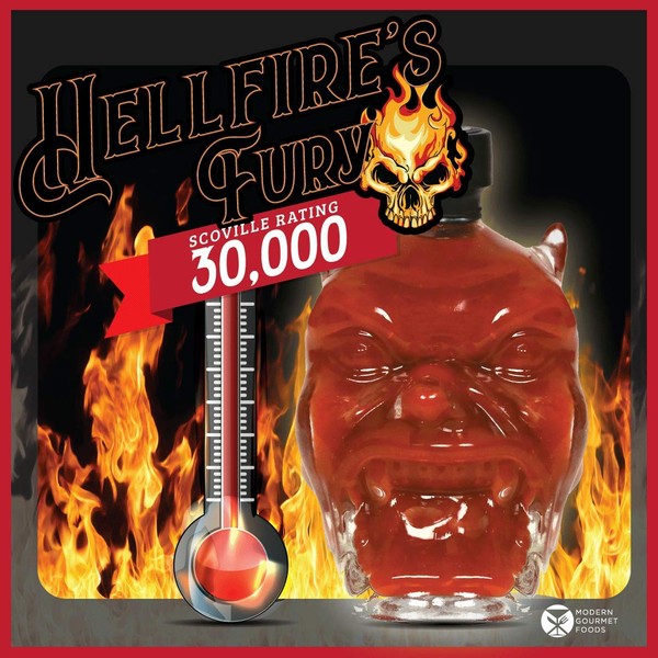 Thoughtfully, Hellfire's Fury Hot Sauce Gift, Devil Head Shaped Glass Jar Filled with Spicy Hot Sauce