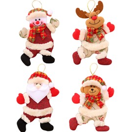 JNAWA 4Pcs Christmas Ornaments Christmas Tree Party Hanging Decorations Santa Claus Reindeer Snowman Bear Doll for Christmas Party Decoration
