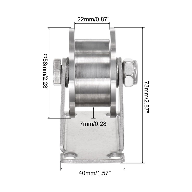 uxcell 1pcs H Groove Track Wheel, 2.28" 201 Stainless Steel
