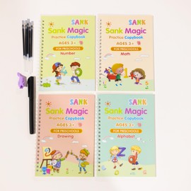 Sank Reusable Magic Practice Copybook for Child Education, Alphabet Number Math Drawing Practice Book - Letter Tracing Book for Teaching Handwriting to Kids - with Pens and Handwriting Grip (Alphabet)