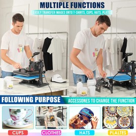 Upgraded 5-in-1 Heat Press Machine 360-Degree Swing Away Digital Shirt Printing Multifunction Heat Press for Sublimation Heat Press for T Shirts Mug Hat Plate Cap (12x15-5)