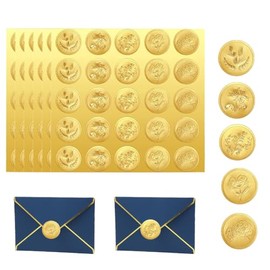 150Pcs Gold Embossed Envelope Seals Stickers Self Adhesive Wax Seal Stickers Vintage Embossed Foil Seal DIY Labels for Wedding Invitations Envelopes Certification 5 Patterns 6 Sheets