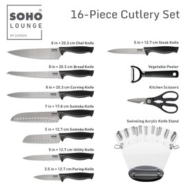 Gibson Soho Lounge 16 Piece Stainless Steel Kitchen Knife Set W/Acrylic Stand