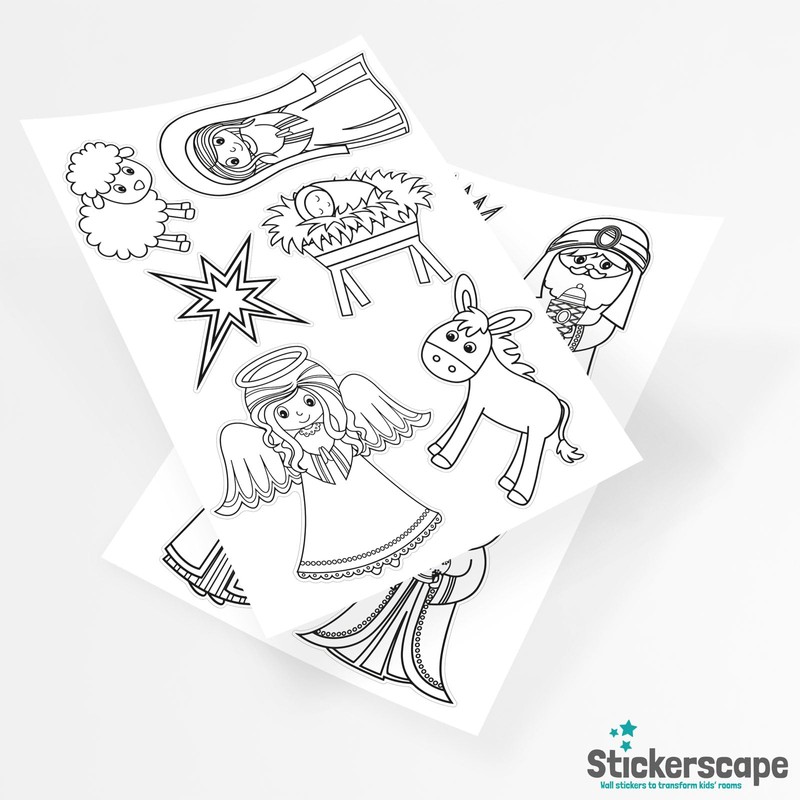 Stickerscape Christmas Colour-in Window Stickers (Nativity) | Christmas Craft for