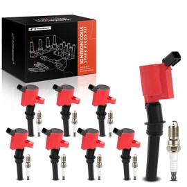 A-Premium (Red) Set of 16 Ignition Coil Pack and Iridium Spark Plugs Compatible with Ford F-150 Explorer Mustang Expedition E-150 E-250 Crown Victoria Econoline & Lincoln Navigator Town Car & Mercury