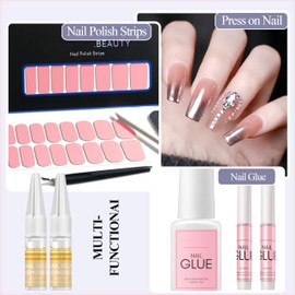 Quick-Drying Nail Glue for Press On Nails, False Acrylic Nails, 4Pcs 0.16oz, No UV Lamp Needed, New Upgrade Super Strong Natural No White No Bubbles (Remover*4)