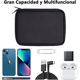 Organizador Electrónico Portátil - Estuche Viajero para Cables con Compartimentos Elásticos: Almacena USB, Tarjetas SD, Cargador, Auriculares y Discos Duros - Estuche Negro de Doble Capa
