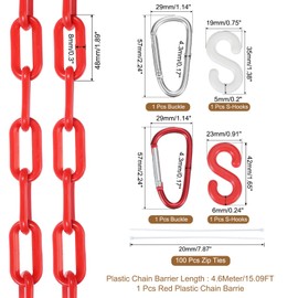 sourcing map Plastic Chain 5 FT/1.53 M, Safety Chain Red White Plastic Chain Link Barrier with Zip Ties Buckle and S-Hooks for Crowd Control Queue Line Fence Decoration