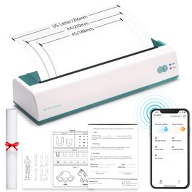 OFFNOVA Portable Printer Wireless for Travel, Thermal Inkless Printer, Support US Letter & A4 Size, Compatible with iOS, Android, Laptop with 1 Roll 8.5" x 11" Thermal Paper, for Mobile Office, Green