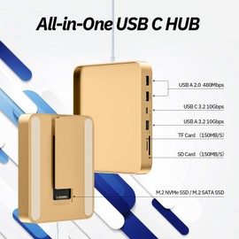 Minisopuru USB C Hub for iMac 24 Inch 2021/2023, iMac Accessories Supports M.2 NVMe SSD, iMac USB Hub for iMac M1/M3, iMac USB Adapter with USB A/C 10Gbps, SD/TF, M.2 SSD (Not Included), Yellow