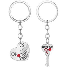 JK Home Pair Valentines Keyrings - I Love You Heart & Key Chain Ring - Funny Couples Keychains - Cute Gifts Keyfob Love for Boyfriend Girlfriend Him Her Present for Husband Wife His Hers Key Rings